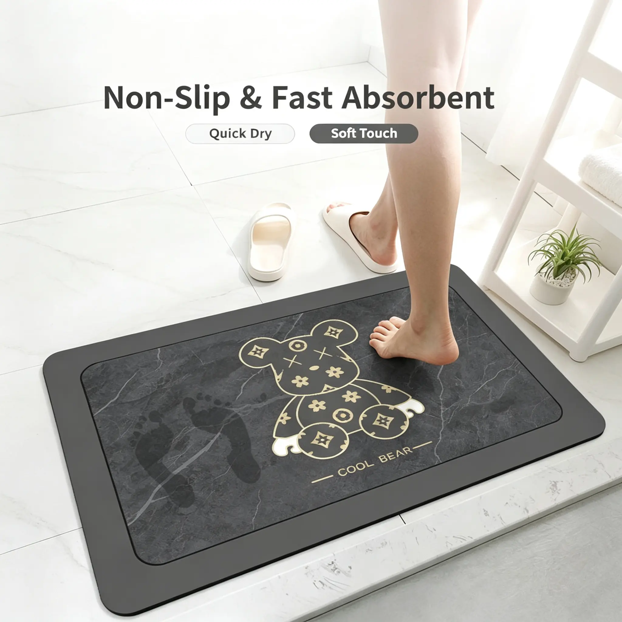 Cute Cartoon Diatomite Bath Mat - Super Absorbent, Quick-Dry, Non-Slip Floor Mat for Bathroom Home Supplies