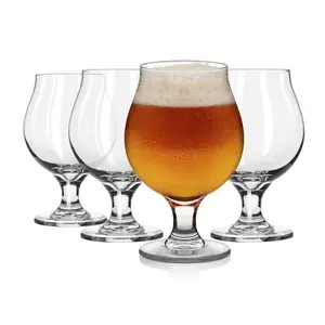 Libbey Craft Brews Classic Belgian Beer Glasses, Stemmed, Dishwasher Beer Glass Set of 4, 16 Oz, Tall Tulip Glasses for Belgian Ale, Lager and More