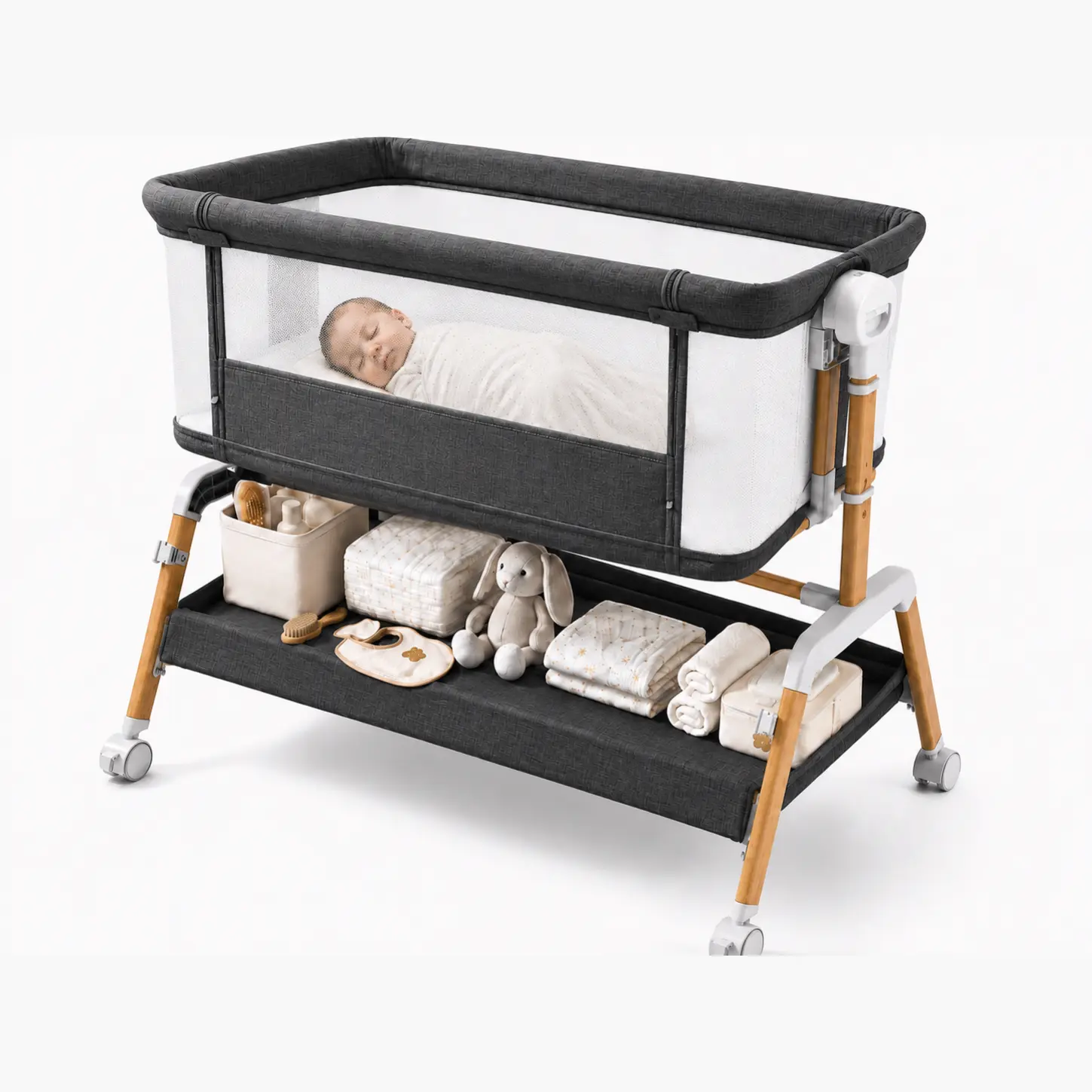3-in-1 Breathable Baby Bassinet with Mattress - Bedside Sleeper, 7-Level Adjustable Height Portable Newborn Travel Bed #tiktokshopbacktoschool, Newborn Baby Stuff
