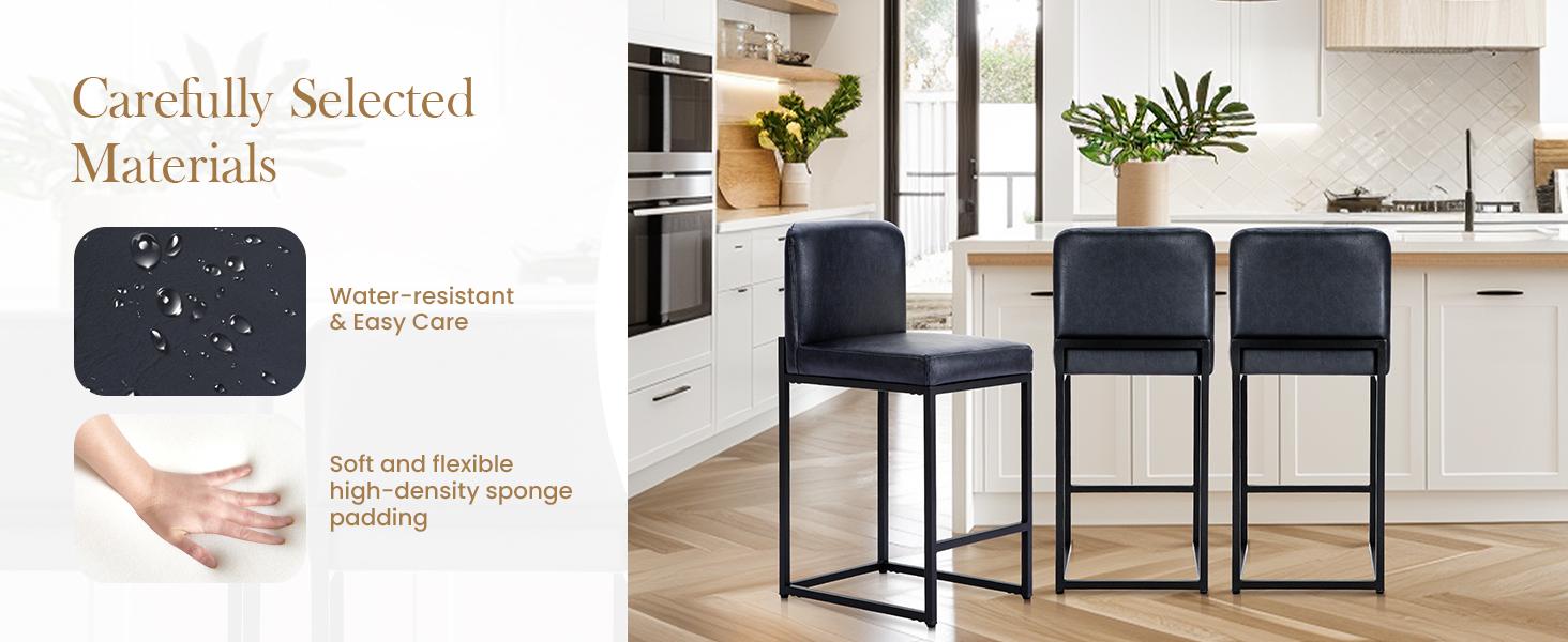 Phivilla Home Modern Bar Stools Set of 1/2/3/4, 24'' PU Leather Counter Height with Back, Waterproof, Metal Frame, Kitchen Island & Home Bar Chairs, Spring Glow Up Phivilla Home Modern Bar Stools Set of 1/2/3/4, 24'' PU Leather Counter Height with Back, Waterproof, Metal Frame, Kitchen Island & Home Bar Chairs, Spring Glow Up