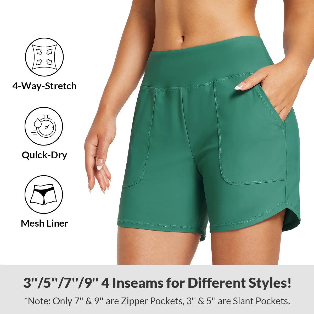 Baleaf Women's High-Waisted Lightweight 3"/5"/7"/9" Quick-Dry Board Shorts with Pockets & Mesh Liner, Plus-Size Bermuda Shorts for Swim & Workout Tankini Bottoms