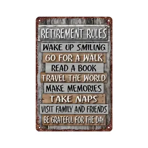 Retirement Rules Metal Signs – Fun and Inspirational Wall Decor for Retirees – Lightweight Aluminum Indoor/Outdoor Gift for Retirement Celebration (8x12)