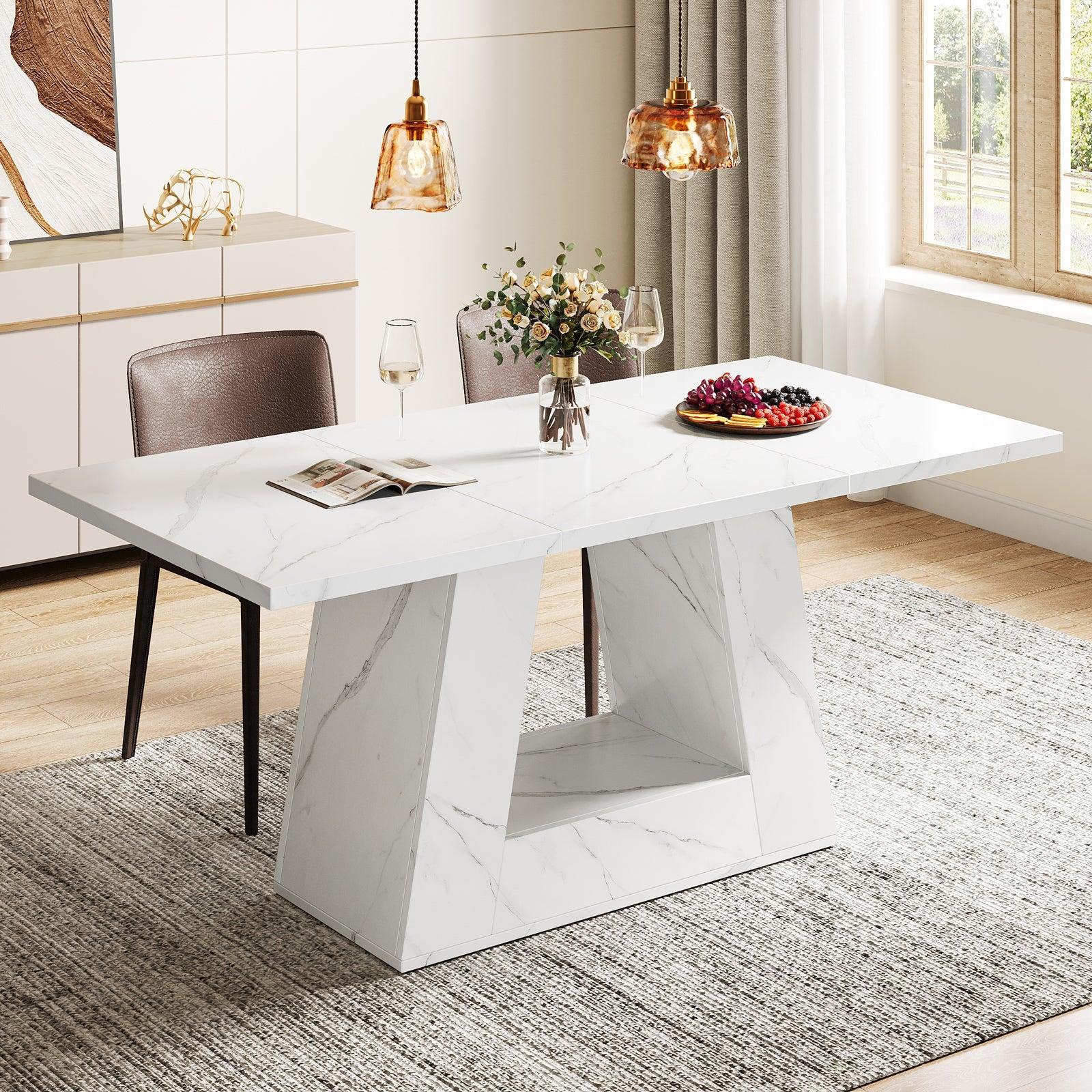 Spaco 63 Inch Modern Dining Table for 4-6 People - Rectangular Faux Marble & Wood Kitchen Table with Sturdy Base, Stylish Dinner Table for Dining Room & Living Room