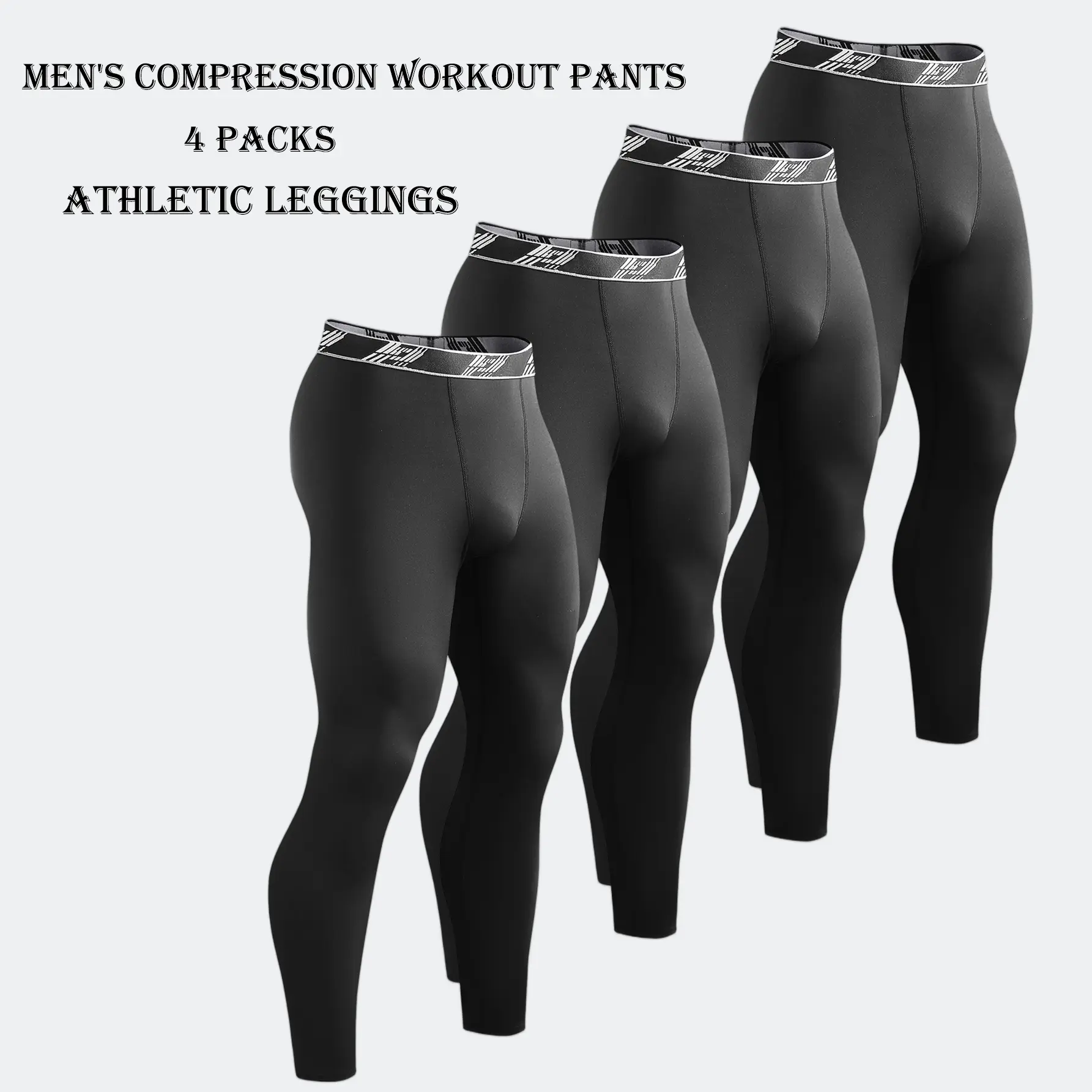 Men's 4-Pack Thermal Compress Cuff Hem Athleisure Bottoms, Fleece-Lined Sports Tights, Base Layer Winter Gear for Males - Running Ski, Gym Activities,sohochic,falloutfits,fallfashion