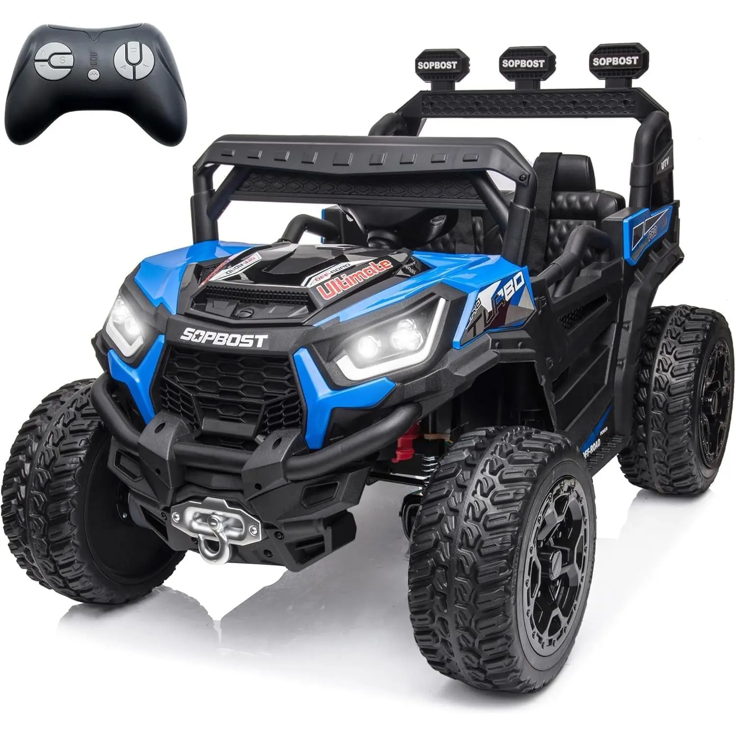 sopbost 24V Ride on Toys for Kids 3-8 Years with Remote Control & EVA Rubber Tires, 4WD/2WD Switchable, 5MPH Electric Car for Kids with 4 Spring Suspension, Bluetooth