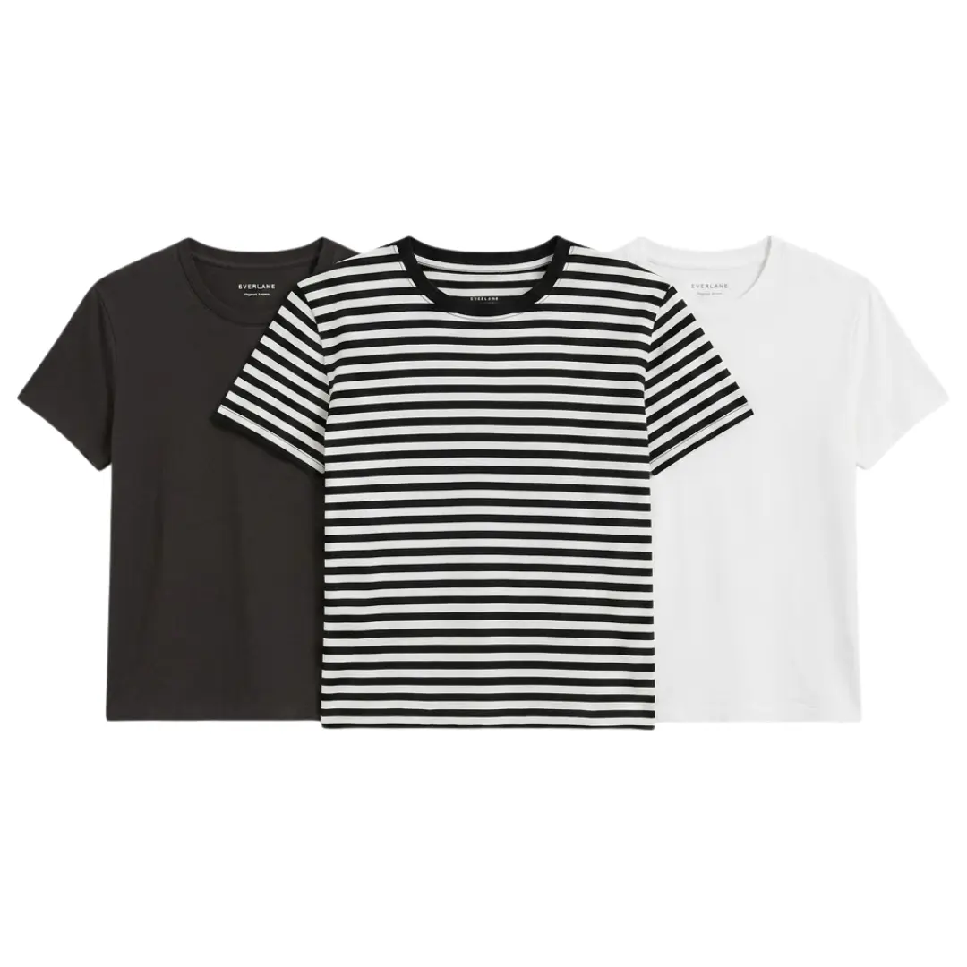 Box Cut Tee Starter Kit 3-Pack Bundle - White, Black, and Black/Bone Striped Tee Pack