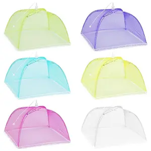 6 Pack Colored Mesh Food Cover Tents, Reusable and Collapsible Large 17" Pop-Up Food Net Protector Umbrella for BBQ, Picnics, Parties, Outdoor