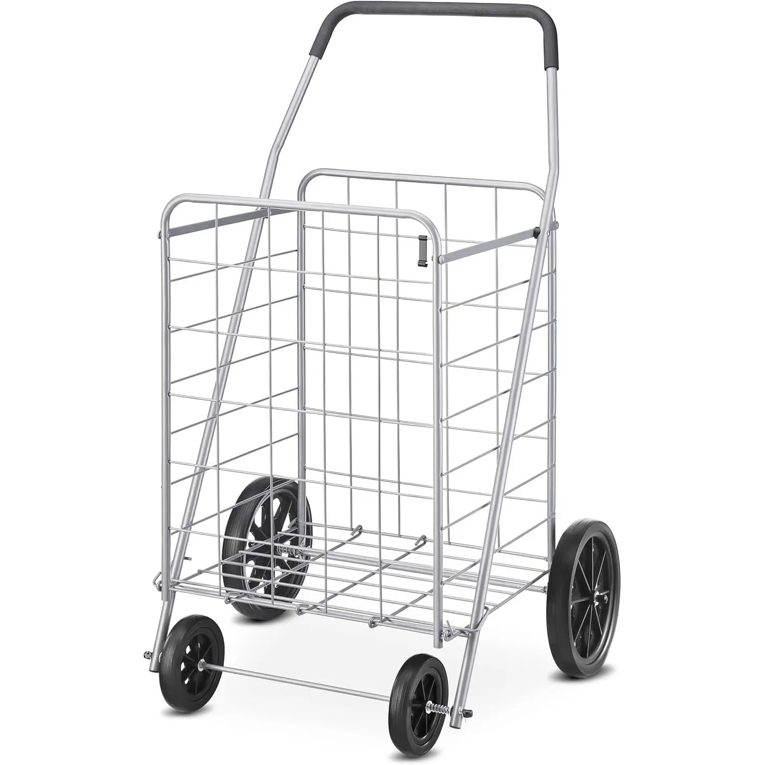 Whitmor Deluxe Foldable Shopping Cart with Wheels – 100 Lb Capacity Heavy-Duty Mobile Folding Trolley, Steel Frame, Foam Handle, Multifunction Rolling Cart for Grocery Hauls, Laundry