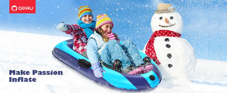 QPAU Inflatable Snow Sled Heavy Duty Snow Tube with Reinforced Handles for Kids and Adults 48.5 Inch Winter Toys Gifts Toboggan for Family Outdoor Sledding