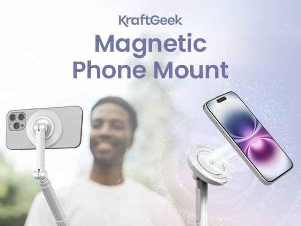 KraftGeek JustTap Magnetic 66" Selfie Stick Tripod for iPhone & Android Phones, Compatible with MagSafe, Fits iPhone 12/13/14/15/16/17 Series & iPad, MagSafe Case & Other Phones with Metal Ring, With Rechargeable Wireless Remote