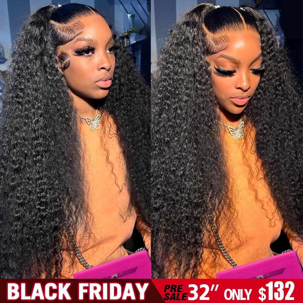 Bling Hair Kinky Curly 13x6 13x4 Lace Front Wigs Human Hair 180% Density Curly Human Hair Wig for Women Natural Black HD Transparent Lace Frontal Wigs Human Hair Pre Plucked with Baby Hair