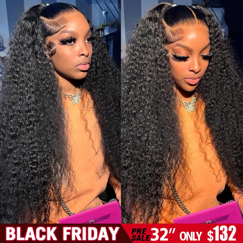 Bling Hair Kinky Curly 13x6 13x4 Lace Front Wigs Human Hair 180% Density Curly Human Hair Wig for Women Natural Black HD Transparent Lace Frontal Wigs Human Hair Pre Plucked with Baby Hair