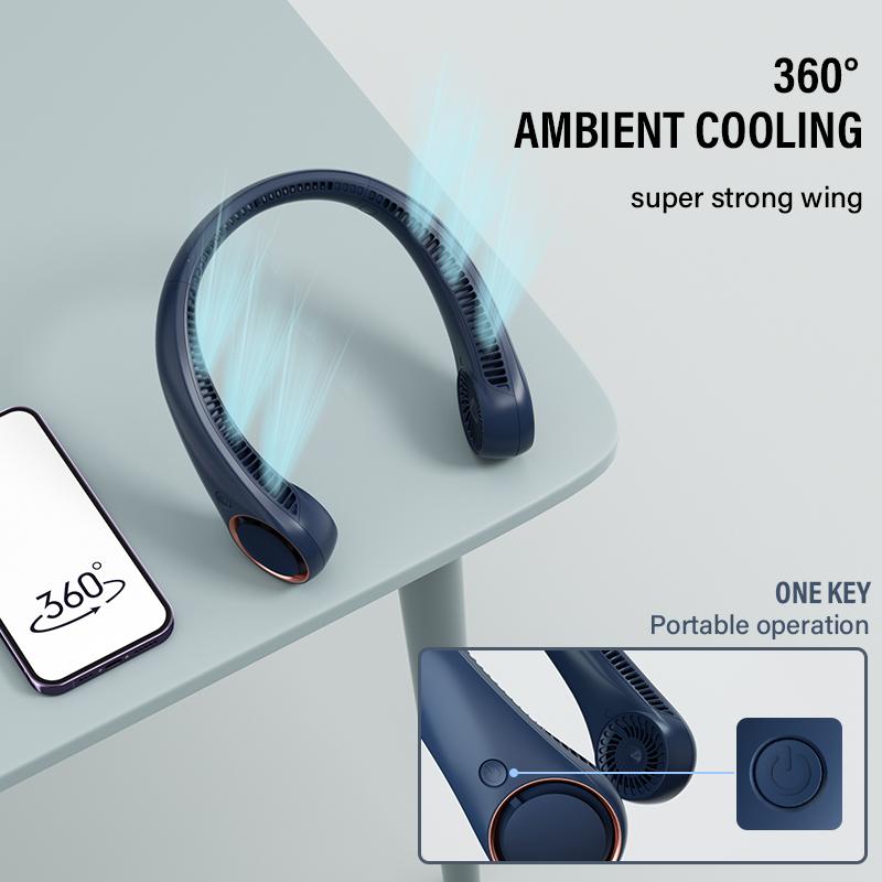 Neck Fan, USB Rechargeable Personal Fan, 3 Speeds Adjustable Powerful Strong Wind 360° Cooling, Quiet, No Blade Design, No Hair Twisting, Summer Gifts