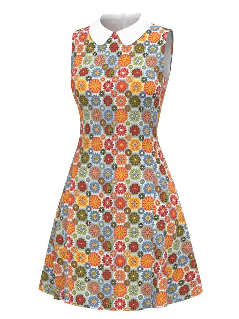 ORANGE 1960S DAISY PETER PAN COLLAR DRESS Summer Casual Wear Women Womenswear