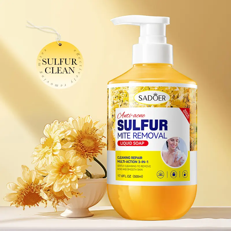 SADOER Sulfur Anti-Mite Bath Shower Gel, Body Care Product with Sulfur, Deep Cleansing, Repair Focus, Shower Apply, 17.6 fl oz, Cleanser, Skin Repair, Contains Sulfur