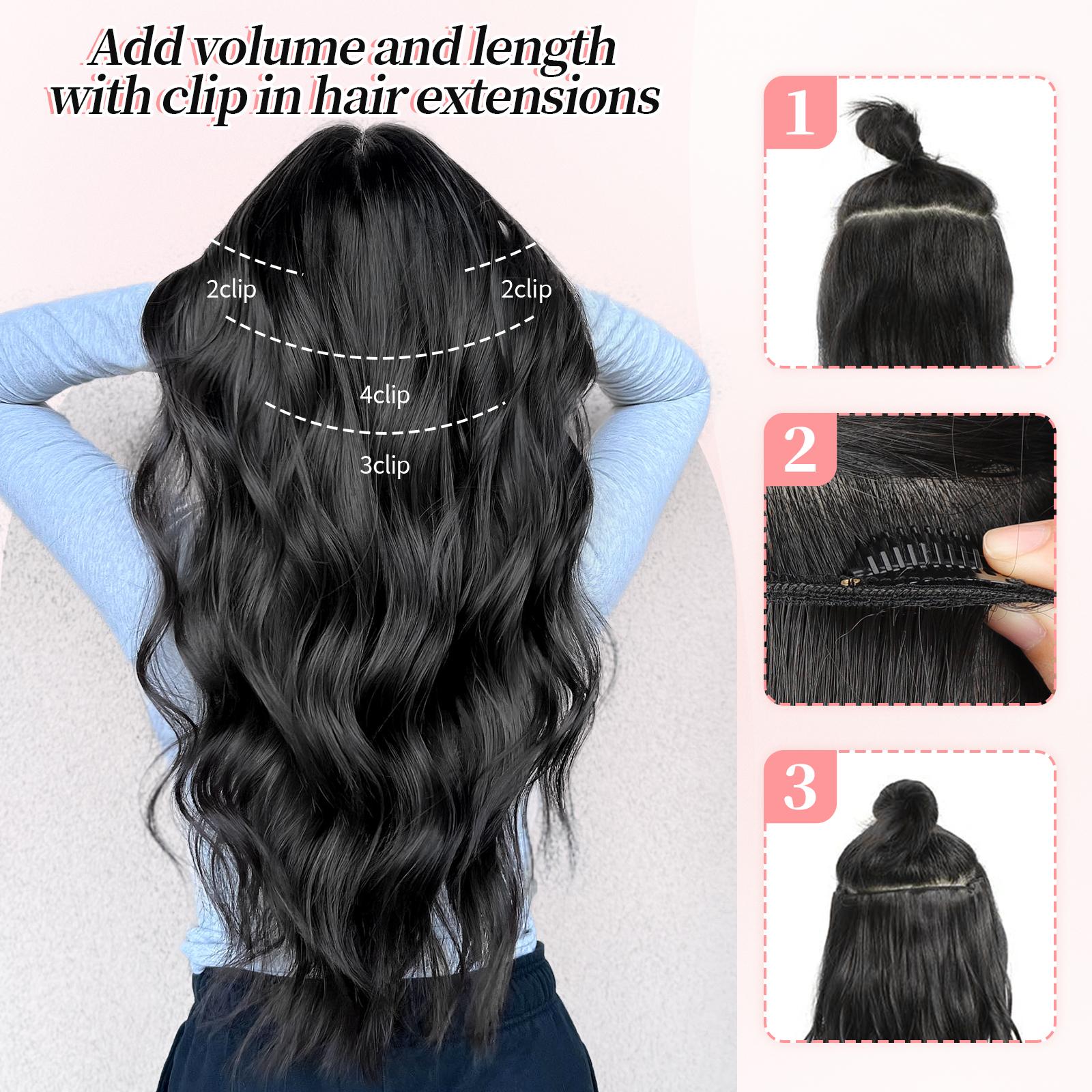 [ KooKaStyle ] Clip- in Synthetic Hair Extensions Long Wavy 4PCS Thick Hairpieces  Double Weft Natural Hair Extensions for Women