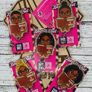 5 Styles Booked and Busy Badge Reel: Glitter Acrylic Nurse Reader Gift for Nurse/Teacher/Co-workers