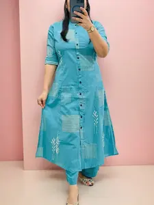 Premium Digital Print A-Line Co-Ord Kurti Set with Ankle Pants