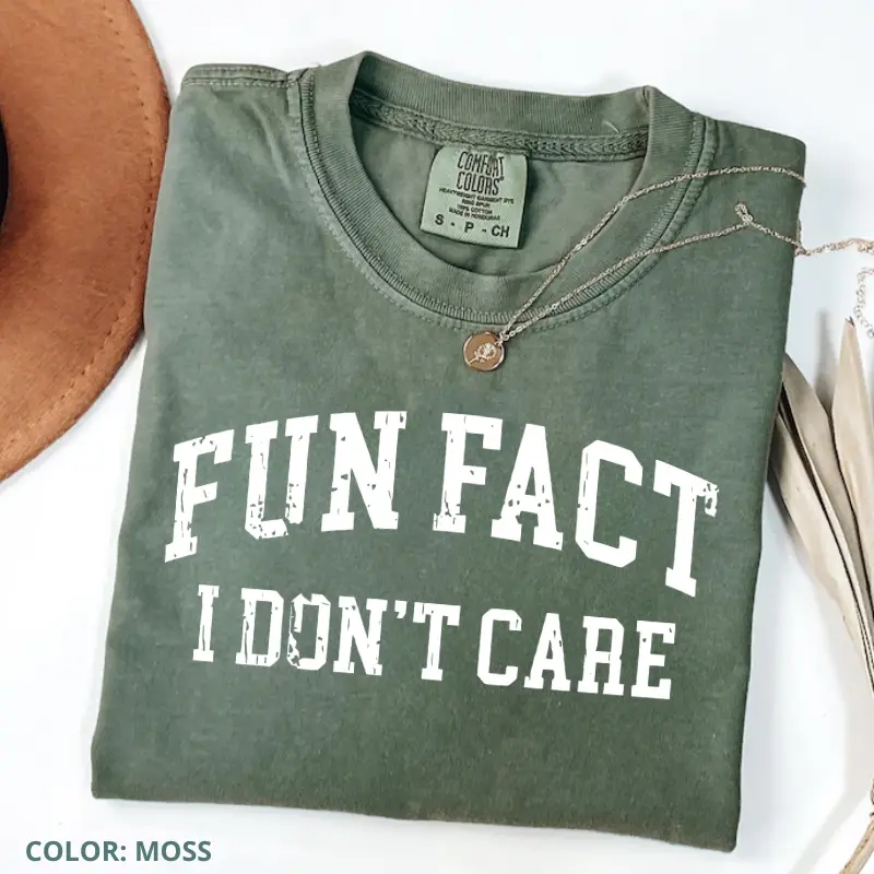 Comfort Colors Fun Fact I Don't Care Sarcasm T-Shirt, Sarcastic Tee, Sassy Funny Shirt , Funny Graphic T-shirt, Sarcastic Funny Fun Fact Tee