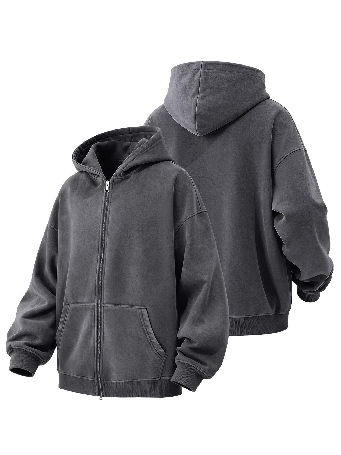 CCCMAI Men's Loose Fit Casual Windproof Zip-Up Hooded Jacket Sweatshirt in Polyester for Daily Commutes, Autumn Winter Outdoor Sports and Travel, Menswear Long Sleeve Coats Plain Tops