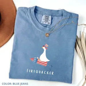 Comfort Colors Firequacker Goose T-Shirt, Funny 4th of July Patriotic Graphic Tee, USA Holiday Shirt, Vintage Independence Day Unisex Gift