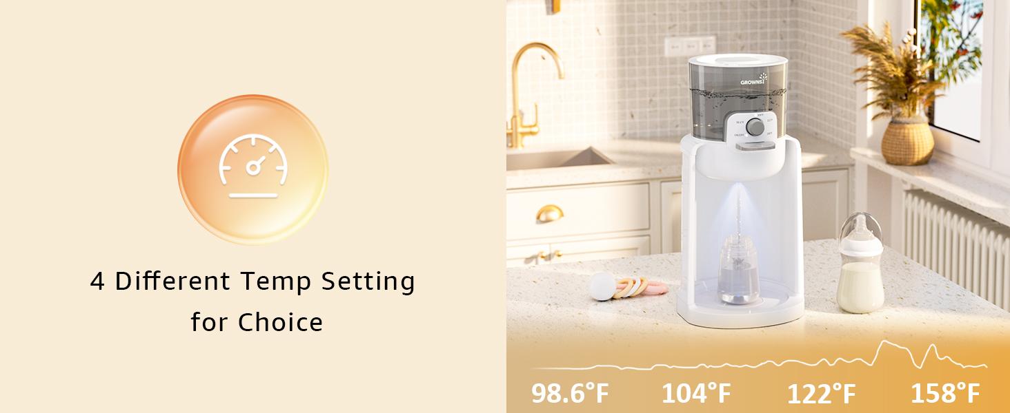 GROWNSY Instant Baby Bottle Warmer, Precise 4 Temperatures Control | Night Light, Midnight Feeding | Warm Water Dispenser for Formula in Seconds | 72H Smart Thermostat, Easy Keep Warm, Mom's Best Choice