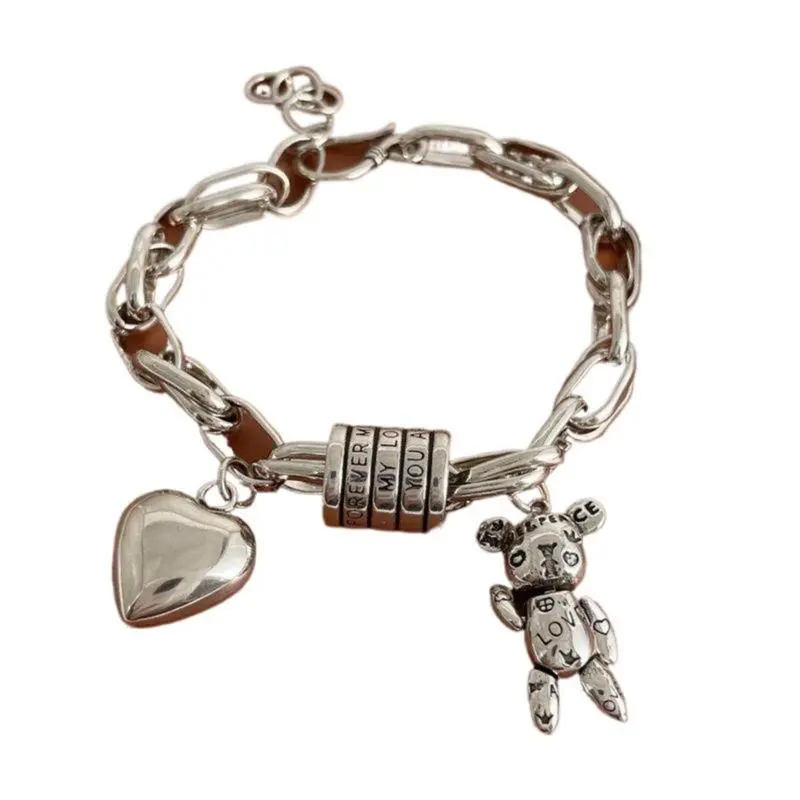 Aeropostale Valentine's Day Gift Set Vintage Design Bracelet with Durable Silver Retro Heart & Magnetic Charm 7.68'' Handmade Elegant Accessory for Men & Women
