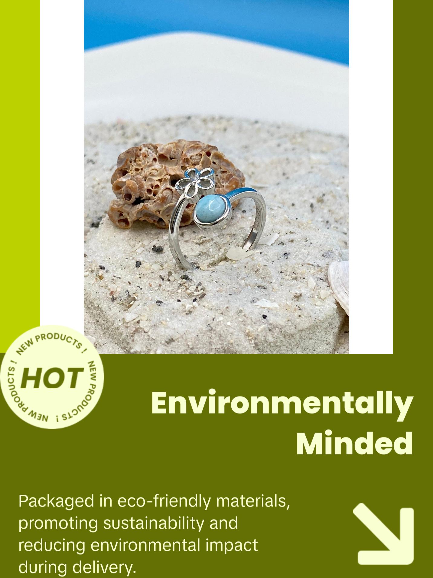 Sterling Silver Larimar Flower Circle Ring