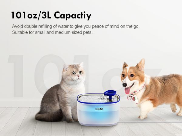 Sophia&William Cat & Dog Water Fountain, Featuring a Wireless Pump, 101oz/3L Capacity with Built-in LED Light, BPA-Free, and Dual Flow Modes for Pets