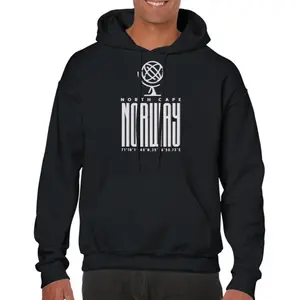 Men's Norway North Cape geographic location Graphic Hoodie - Long Sleeve Pullover Regular Fit | Soft & Breathable Fabric, Durable Print, Everyday Comfort, Machine Washable, minimalist digital art with geometric design and typography a person wearing a