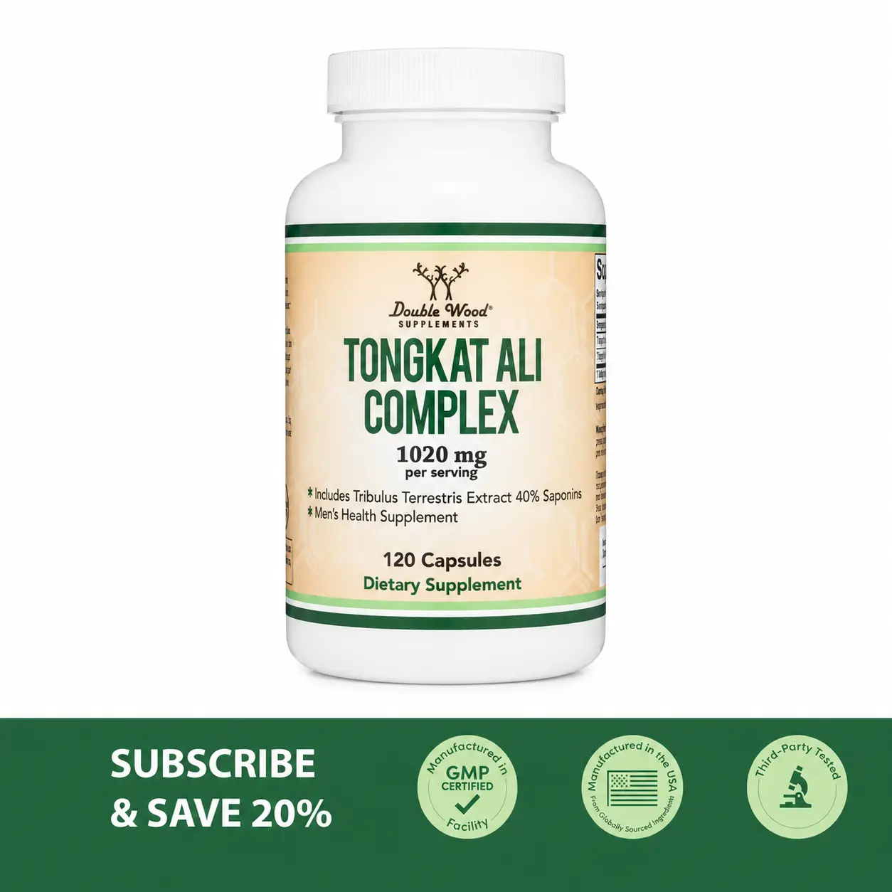 Double Wood Supplements | TongKat Ali | 1020 mg | 120 Count | Boost Muscle Mass | Support Exercise Endurance