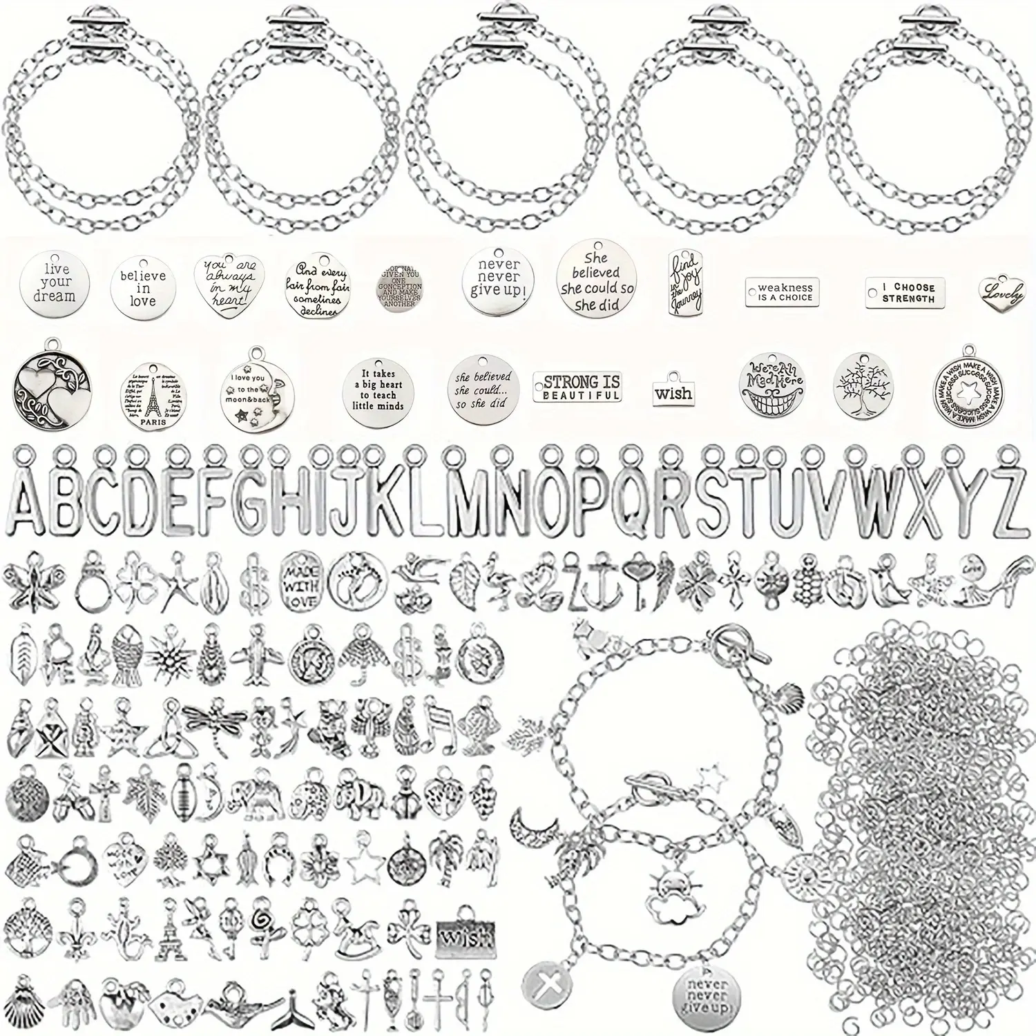 487-Piece DIY Bead Kit for Bracelets for Women, Craft Supplies for Adults with 10 Chain Bracelets, 147 Pendants, and Interchangeable Beads for Custom Accessories, Diy Mix Beads
