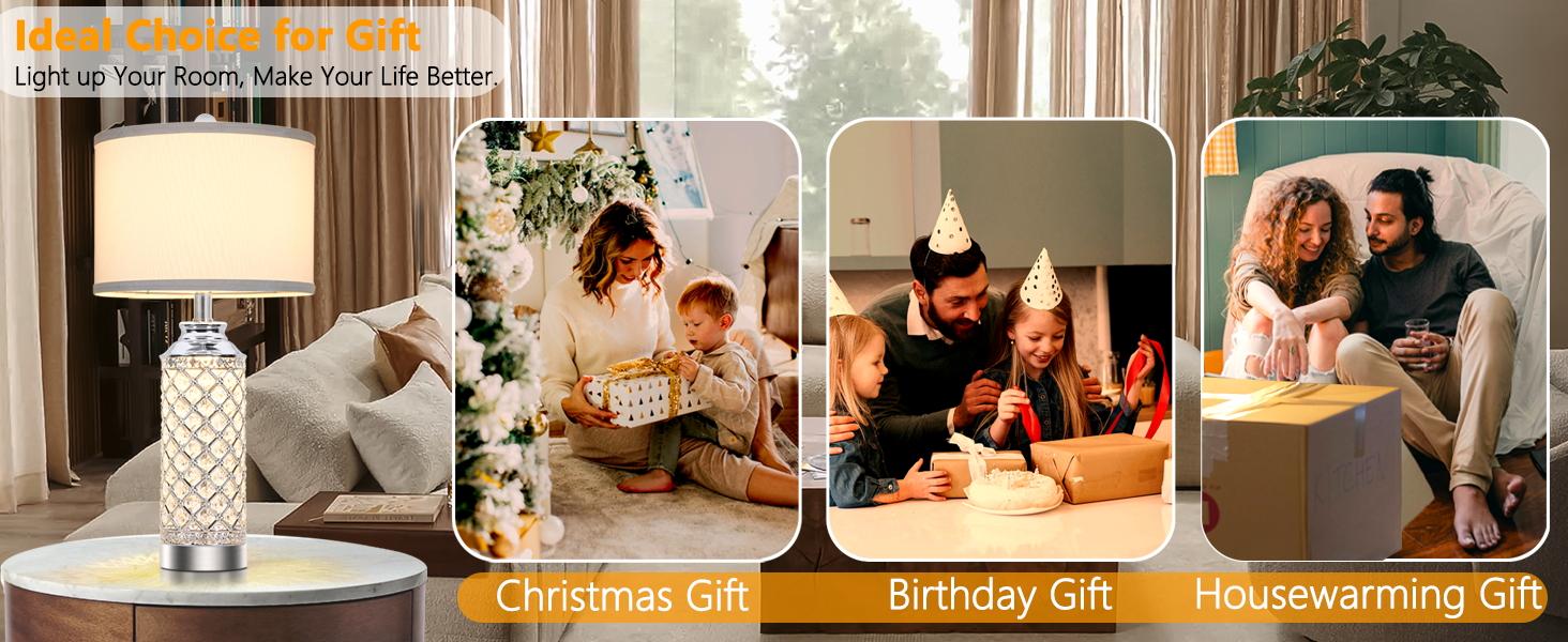 2Pcs 24" Table Lamps, Silver Crystal Nightstand Lamps with USB A+C Charging Ports, Bedside Lamps for Livingroom, Office, Study Room, Guest Room