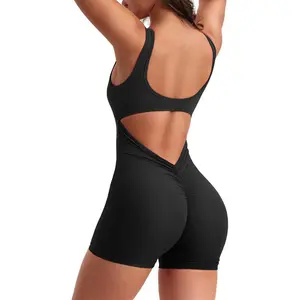 Women's One Piece Activewear Stretchy Seamless Activewear Bodysuit Sleeveless Short Jumpsuit for Yoga & Running Summer Vibes