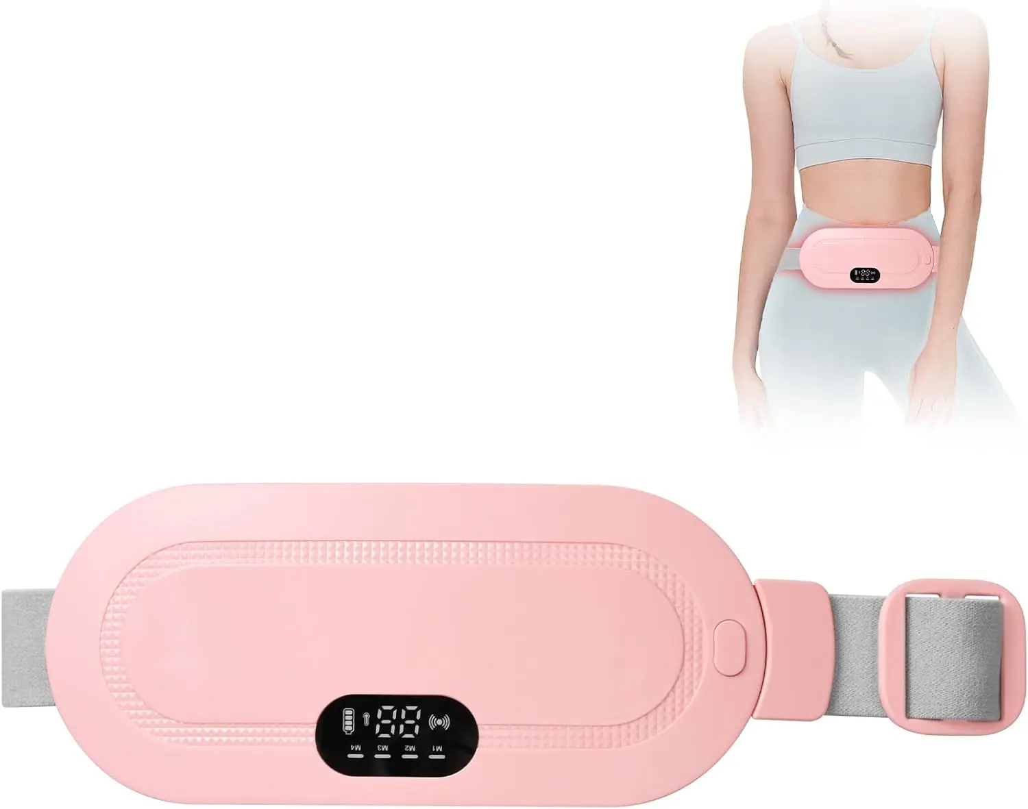 Heating Pad for Period Cramps, 3 Heat Levels and 4 Massage Modes, Portable Heating Pad for Menstrual Cramps Relief, Cordless Electric Period Belt Back Belly Heat Pad, Pink