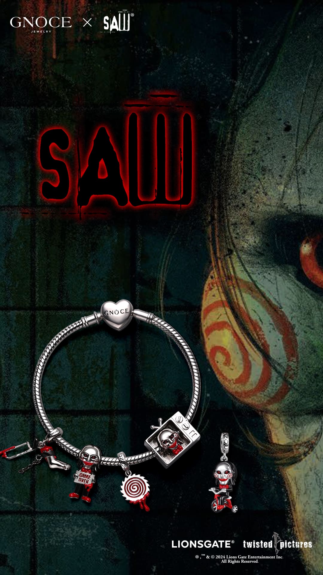GNOCE Collab Billy the Puppet Scary Charm for Women Horror Billy Pendant Dangle Charm Suitable for Bracelets and Necklaces Jewelry Gift for Women Men with Unique Design