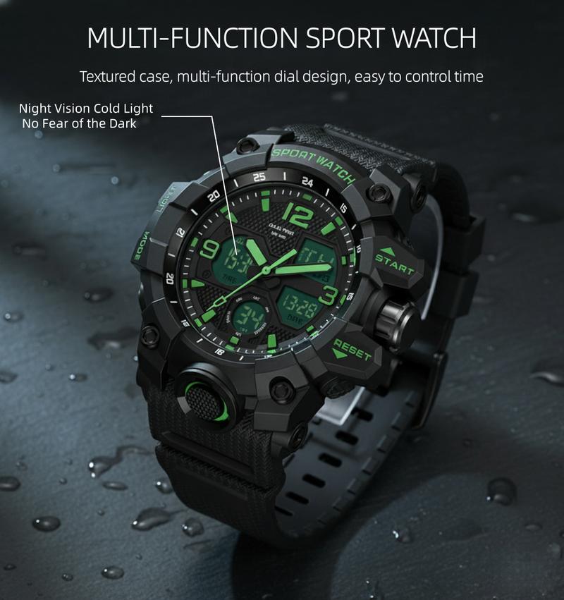 Men's Digital Sport Watch Water-Resistant Wristwatch with Dual Display for Outdoor Fitness Activities & Active Lifestyles,Christmas gift