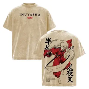 Inuyasha Vintage T-Shirt Menswear Top Underwear T-shirt The Half - Demon Hero Anime Double Printed Tee Unisex Oversize Anime Manga Heavy Cotton