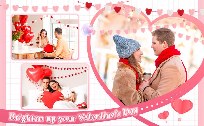 Valentine's Day Decoration Heart Envelope Garland Love Letter Banner Felt Heart Garland Banner Hanging Heart Decorations Rustic Farmhouse Hanging Decor for Wedding Anniversary Gothic Bridal Shower Party Fireplace Mantle Wall Door Room Bedroom Home Decor