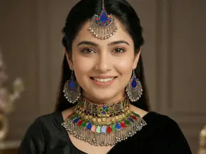 Afghan Jewelry Set | Multicolor Tribal Necklace with Chain Tassel Earrings | Handmade Vintage