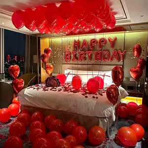 Red Happy Birthday Balloon Set with Simulated Petals and Heart Shaped Aluminum Film Balloon Birthday Party Home Decoration NONE
