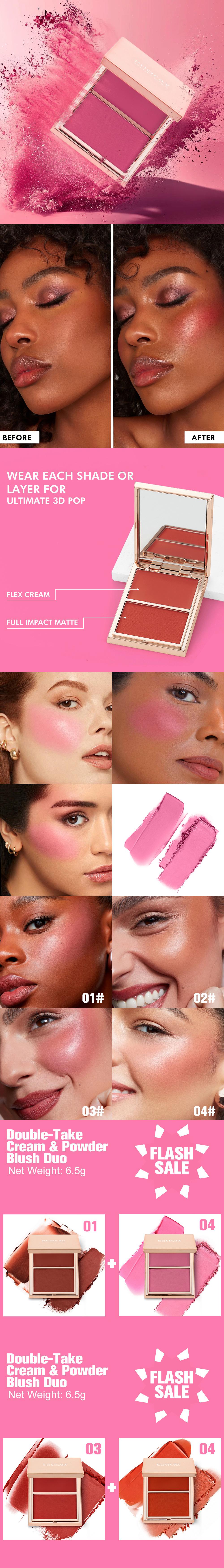 Double-Take Cream & Powder Blush Duo | Radiant Silky Formula for Flawless Natural Flush | Buildable Blush for All Skin Tones