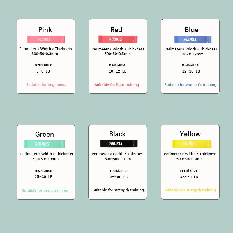 Resistance loop bands, set of six, available in various colors, suitable for strength training and fitness exercises, offering multiple resistance levels, made of high-quality materials, and includes a portable storage bag.