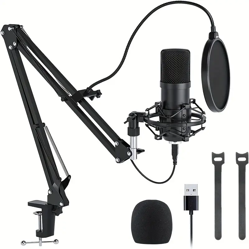 Professional USB Condenser Mic Kit with Boom Arm, Pop Filter, Singing Mic – 192KHz/24Bit for Podcast, Recording, Streaming, Podcasting, Music, Recording Studio Equipment