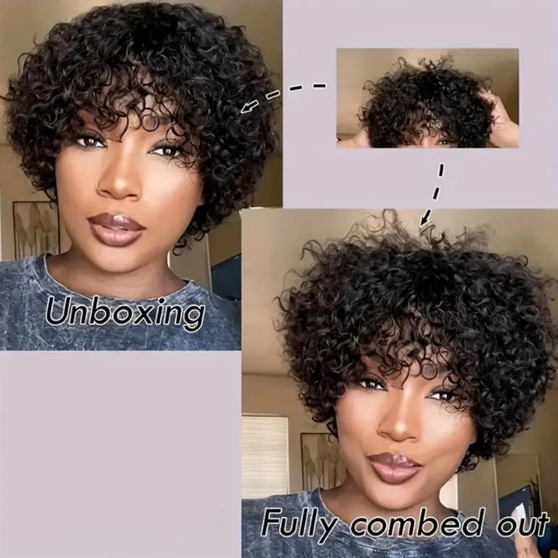 026 Pixie Cut Wig for Black Women Short Bomb Curly Wigs Brazilian Virgin Human Hair Short Curly Pixie Wigs Pixie Cut Layered Wig Natural Black Short Wigs for Black Women#TikTokShopHolidayHaul