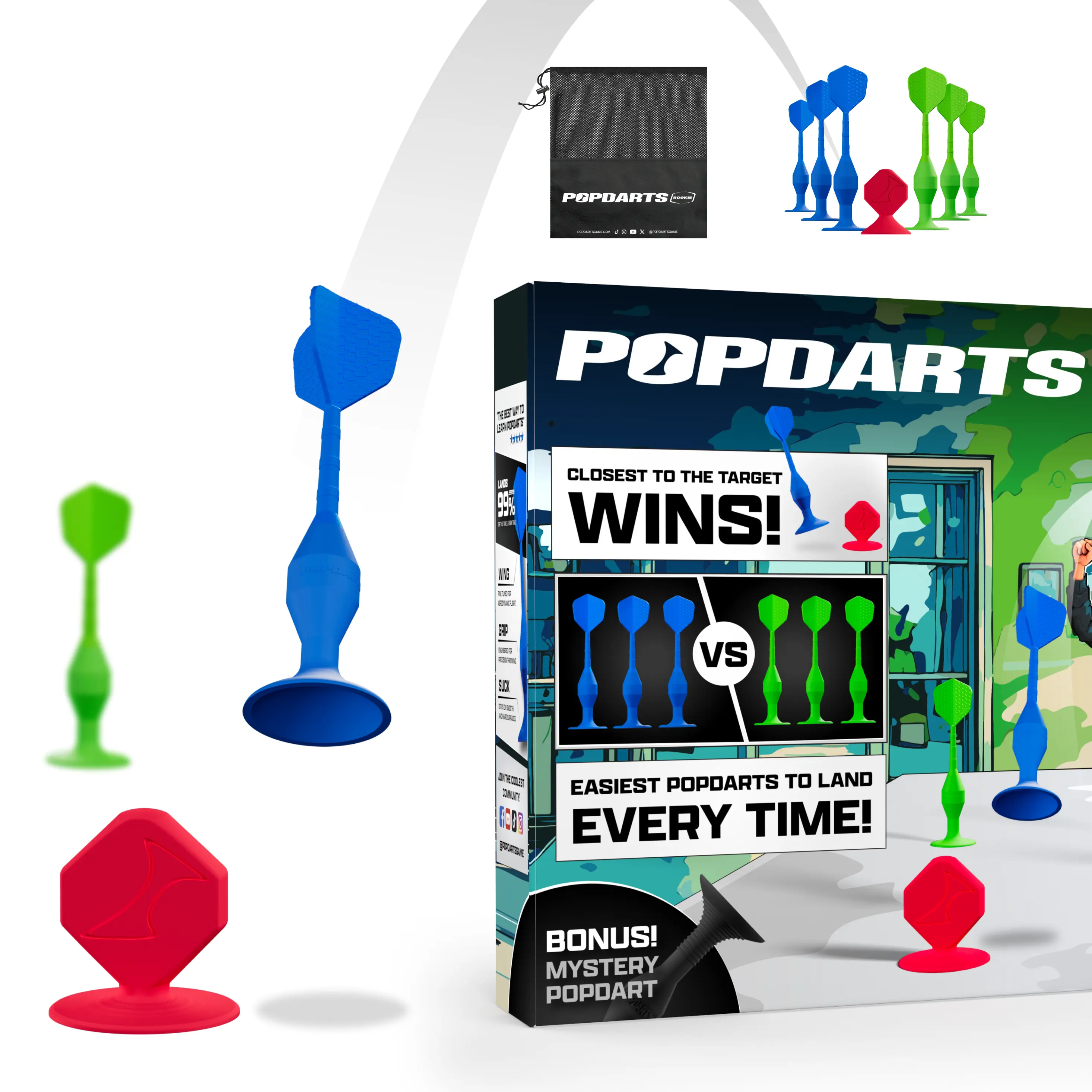 Popdarts Rookie Pack Dart Set - Unisex Suction Cup Darts Gear, 1 Size, Safe for Ages 5+, Fun for Windows/Countertops, Teenage Boy Gifts, Indoor & Outdoor Floor Game