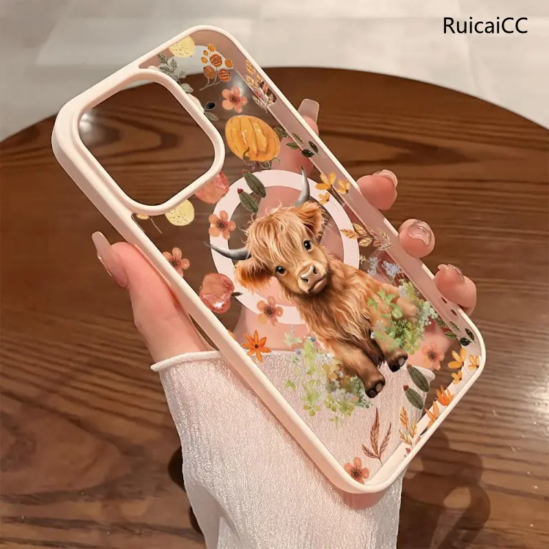 Premium Magnetic Phone Cases for iPhone11/12/13/14/15/16//17/Air/promax/Plus Highland Cow, Autumn Flowers & Pumpkin y2k cased MagSafe Ready, Anti-Fall, Springtok and Ultra-Thin Design |   Perfect for Everyday Use Protector Aesthetic Screen Protector