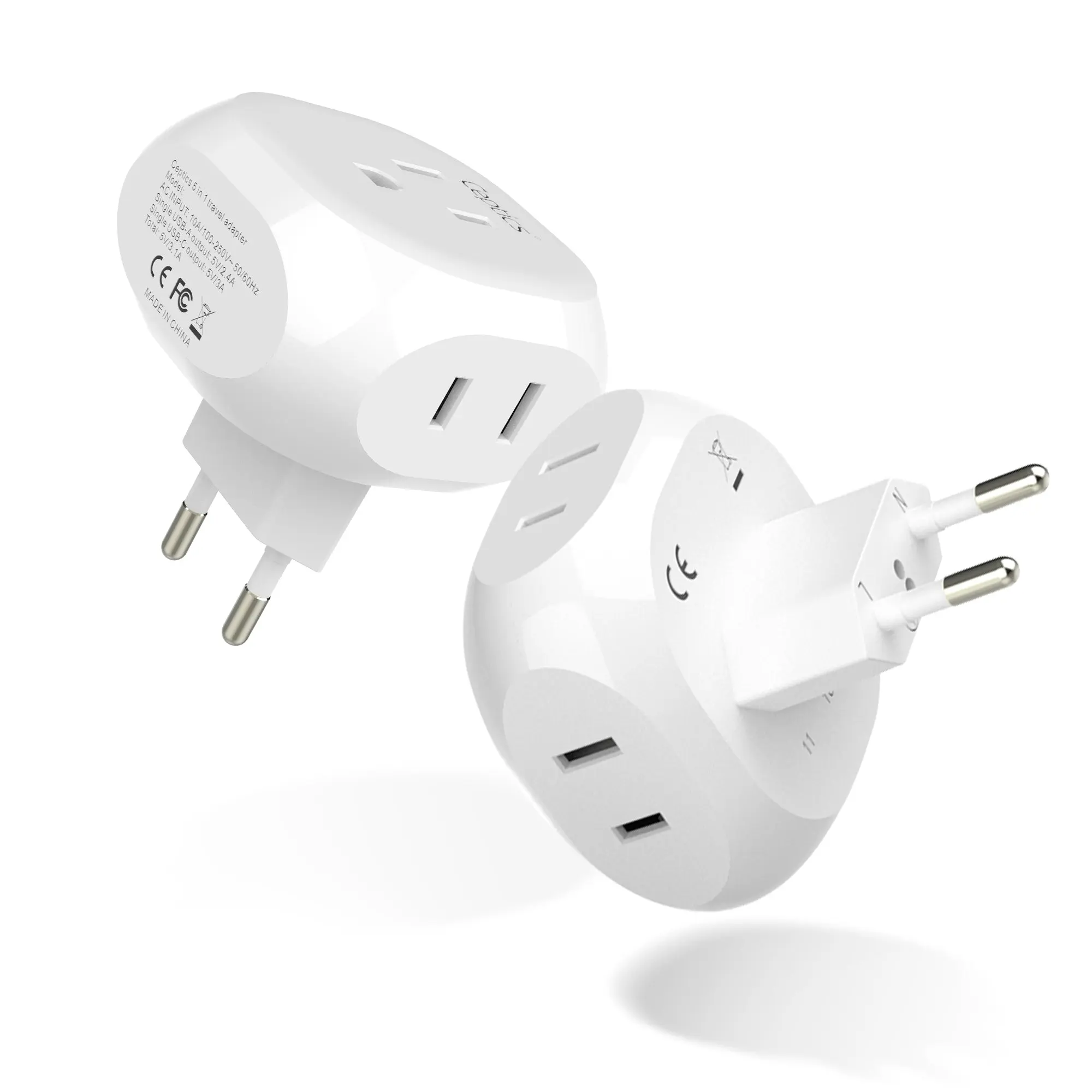 European Travel Plug Adapter - 4 in 1 - Ultra Compact - Light Weight - 2 Pack (PT-9C-2PK)