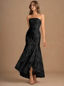 Azazie Avina Mermaid Jacquard Ruffle-Hem Spaghetti Strap Wedding Guest Formal Dress