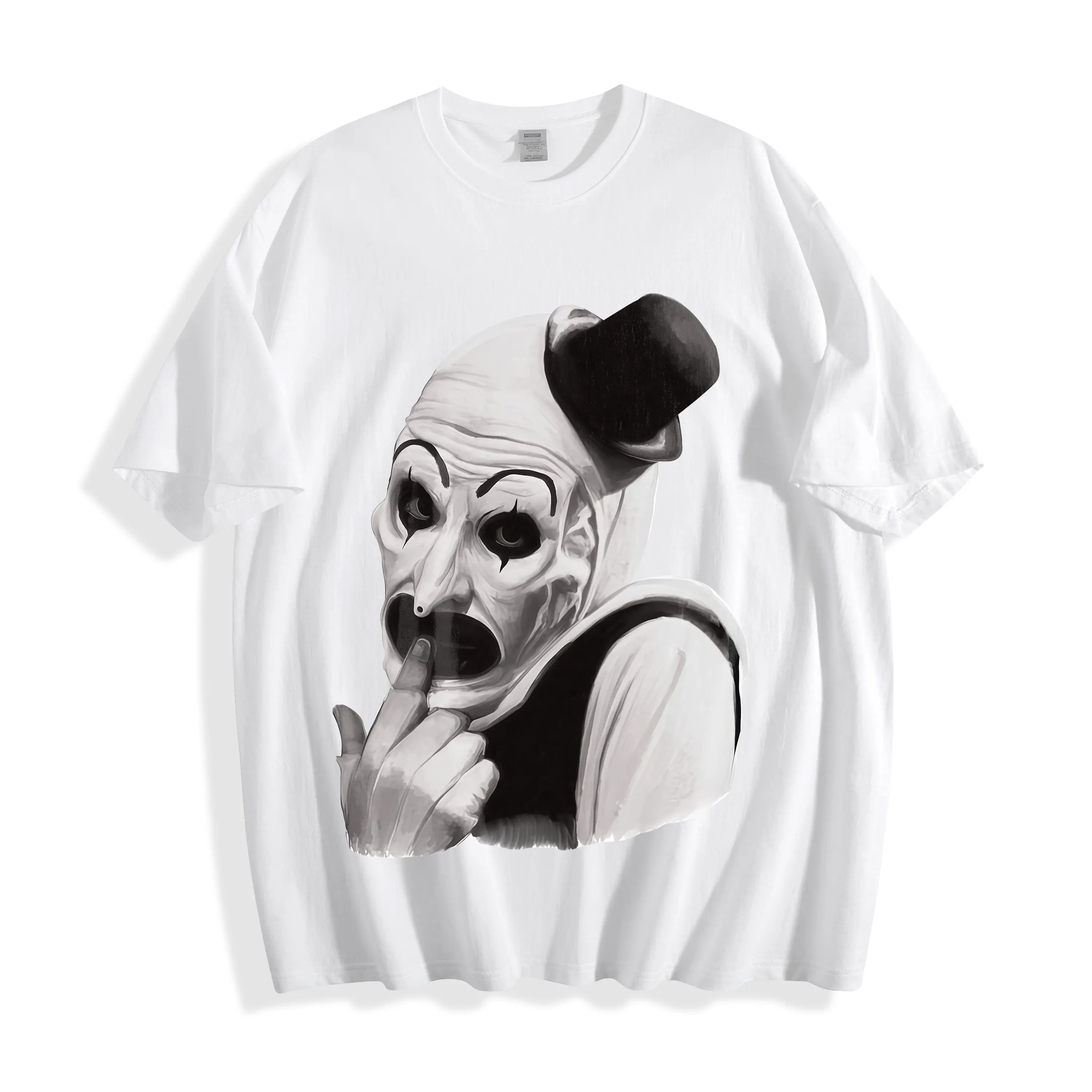 Men's Terrifier Art The Clown Graphic T-Shirt - Round Neck Short-Sleeve, Oversized Dark Aesthetic Goth Casual Layer Top, Vintage Horror Halloween Tee, Fade-Resistant & Crack-Proof Tech, Ultra-Crisp High-Density Print, Denim Jacket-Cargo Pants Gift for Him